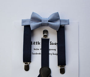Navy Suspenders Dusty Blue Bow Tie Boys To Men Sizes