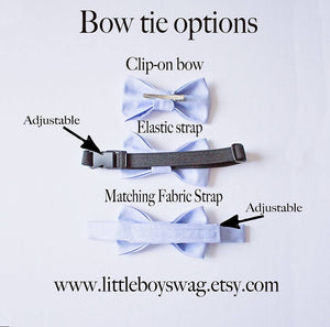 Dusty Blue Bow Tie Tan Leather Suspenders - Boys To Men Sizes