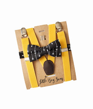 Black Bow Tie Yellow Suspenders - Toddler To Adult Sizes
