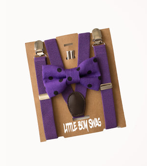 Purple Polka Dot Bow Tie Suspenders Set - Toddler To Adult Sizes