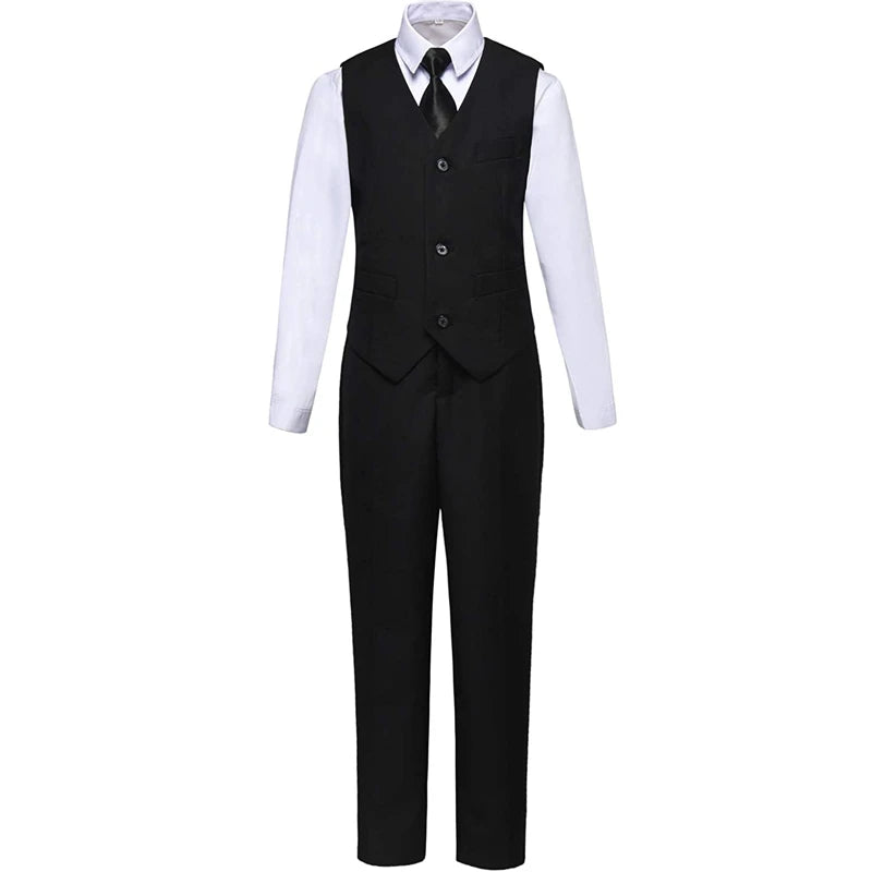 Boys Black Suit Vest Necktie Set - Fits 2 Years To 15 Years Old