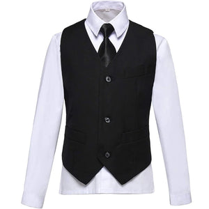 Boys Black Suit Vest Necktie Set - Fits 2 Years To 15 Years Old