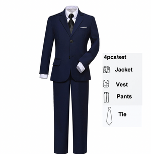 Boys Navy Blue Suit Vest Necktie Set - Fits 2 Years To 15 Years Old
