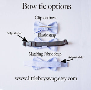 Dusty Blue Bow Tie Tan Leather Suspenders - Toddler To Adult Sizes