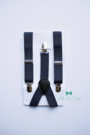 Beige Bow Tie Navy Suspenders - Toddler To Adult Sizes