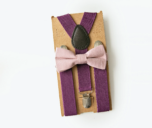 Dusty Blush Bow Tie Plum Purple Suspenders - Newborn To Adult Sizes