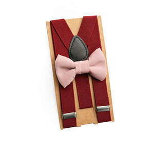 Dusty Rose Bow Tie Burgundy Suspenders - Newborn To Adult Sizes