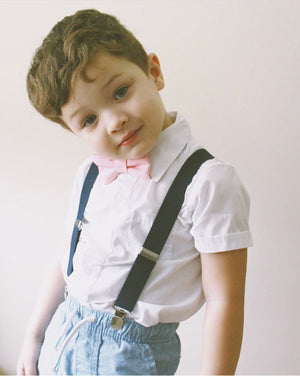 Blush Bow Tie Navy Suspenders - Boys To Adult Sizes