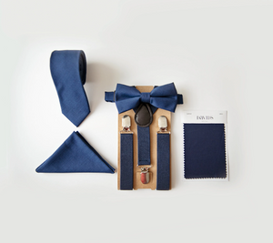 Navy Blue Bow Tie Suspenders Necktie Pocket Square - Boys To Adult Sizes