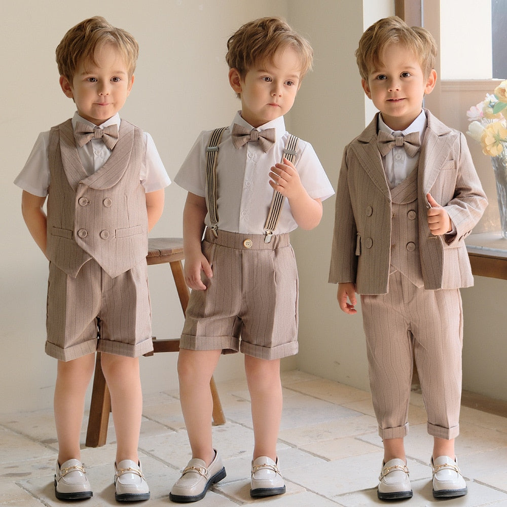 Khaki Suit, Pants, Vest, Shorts, Shirt Set - Boys 12 Months To 11 Year -  Little Boy Swag