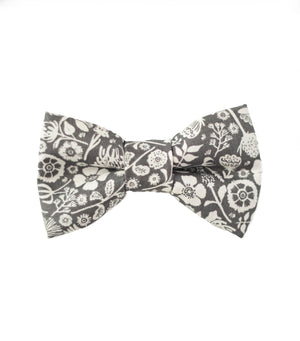 Charcoal Grey Floral Bow Tie - Newborn To Adult Sizes