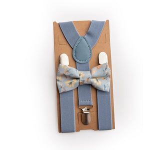 Dusty Blue Floral Bow Tie Suspenders Set - Toddler To Adult Sizes