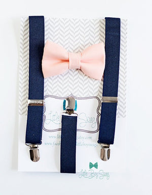 Navy Suspenders Peach Bow Tie - Toddler To Adult Sizes