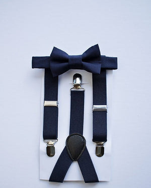 Navy Bow Tie Suspenders Set - Newborn To Adult Sizes
