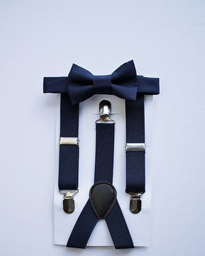 Navy Bow Tie And Suspenders Set - Newborn To Adult Sizes