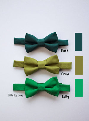 Bow Tie In Shades Of Green - Hunter Scout Olive Grass Dark & Kelly Green Newborn To Adult Sizes