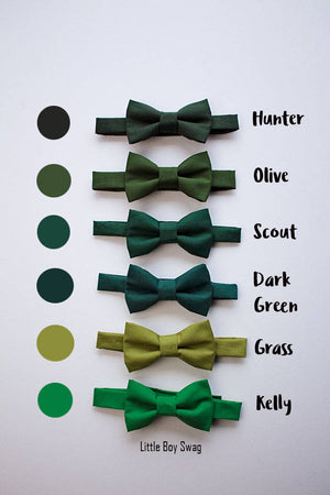 Bow Tie In Shades Of Green - Hunter Scout Olive Grass Dark & Kelly Green Newborn To Adult Sizes