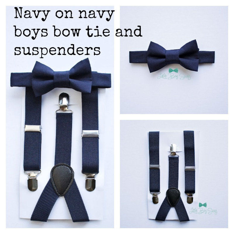 Navy Bow Tie And Suspenders Set - Newborn To Adult Sizes