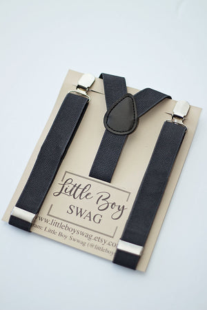 Wine Bow Tie Charcoal Grey Suspenders Set - Newborn To Adult Sizes