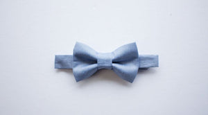 Dusty Blue Bow Tie Tan Leather Suspenders - Boys To Adult Sizes