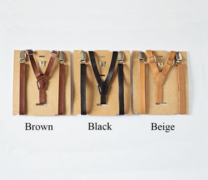 Leather Suspenders Brown Black Beige - Newborn To Adult Sizes