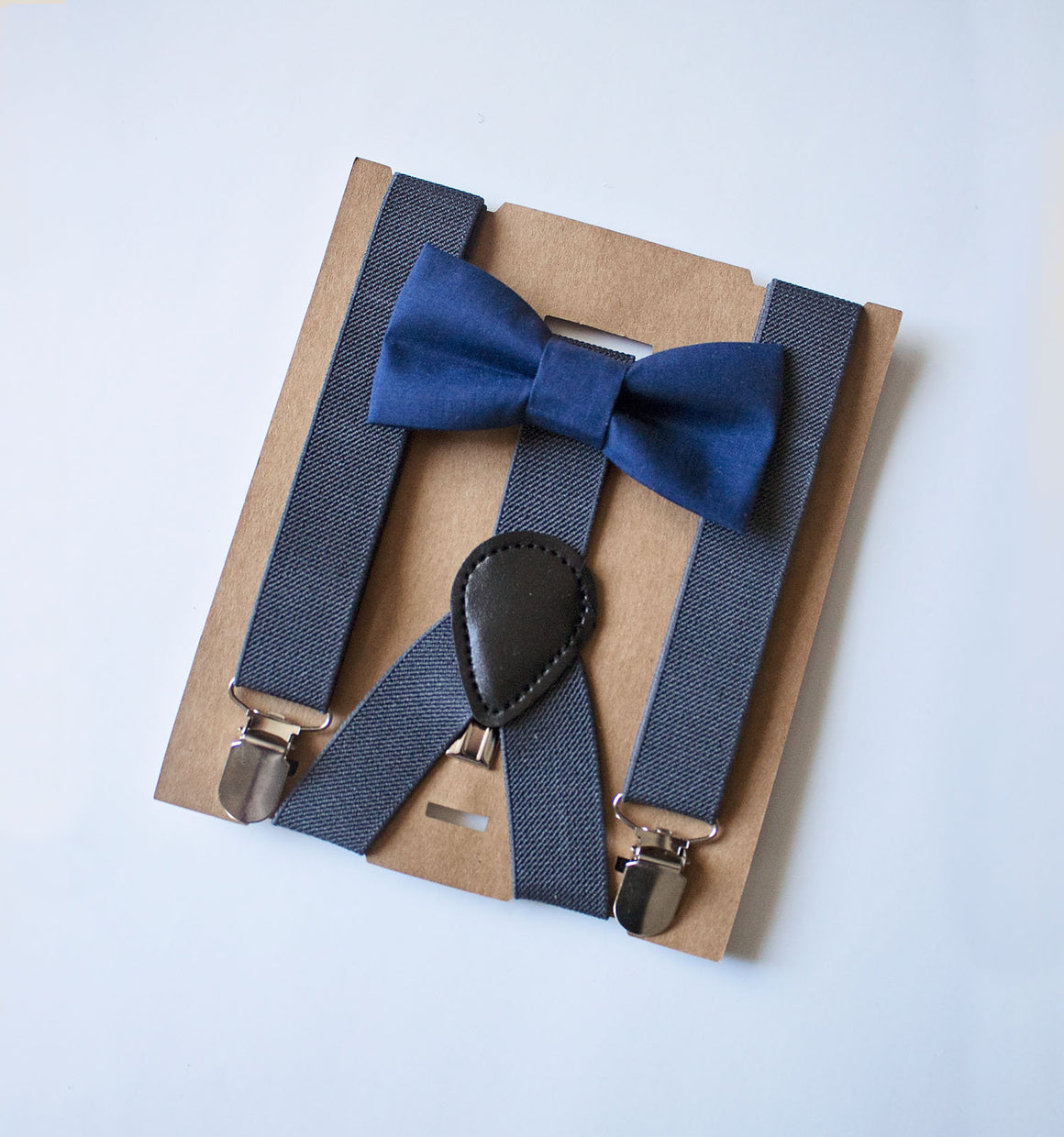 Charcoal Suspenders Navy Bow Tie - Boys To Adult Sizes