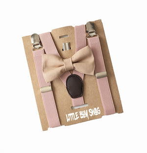 Khaki Bow Tie Blush Suspenders Set - Toddler To Adult Sizes