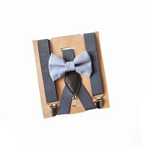 Grey Bow Tie Charcoal Suspenders Set - Toddler To Adult Sizes