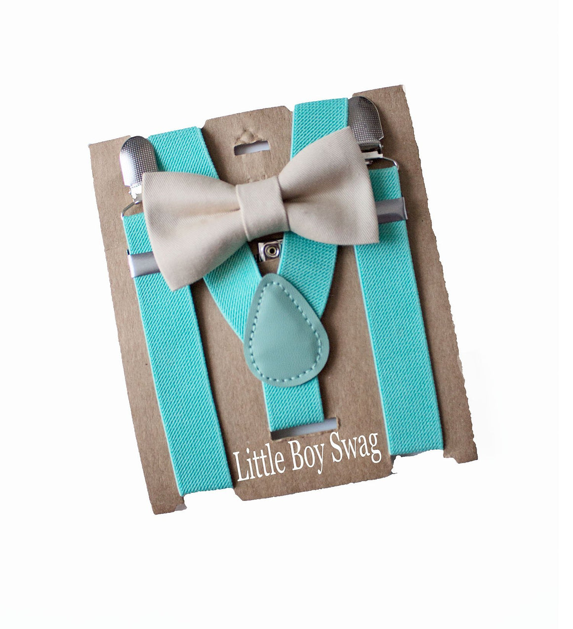 Tan Bow Tie Mint Suspenders Set - Boys To Adult Sizes
