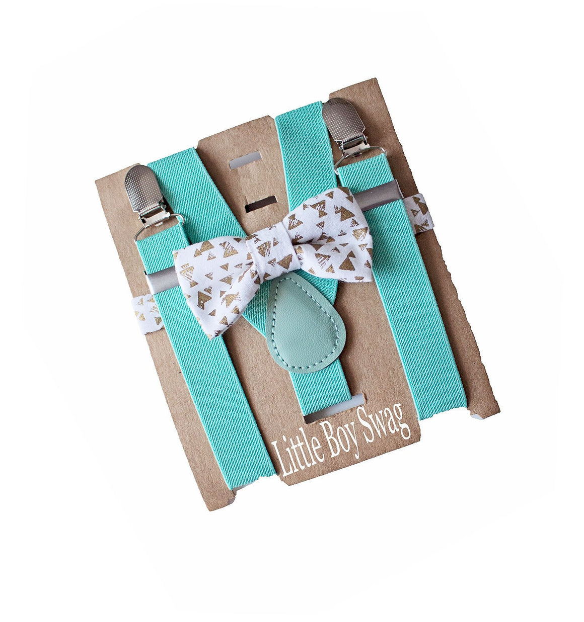 Gold Bow Tie Mint Suspenders Set - Newborn To Adult Sizes