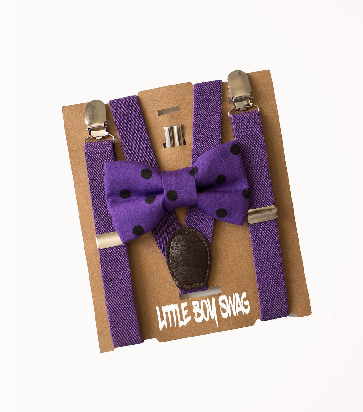 Purple Polka Dot Bow Tie Suspenders Set - Toddler To Adult Sizes