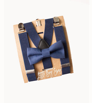 Navy Blue Bow Tie Suspenders - Newborn To Adult Sizes