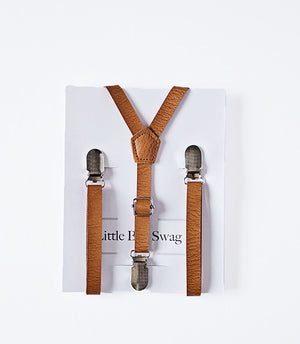 Rustic Tan Leather Suspenders - Toddler To Men Sizes
