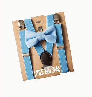 Light Blue Bow Tie Suspender Set - Newborn To Adult Sizes