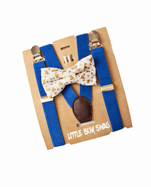 Gold Bow Tie Royal Blue Suspenders - Boys To Adult Sizes