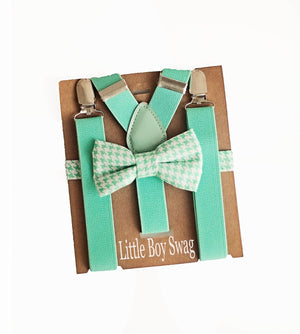 Turquoise Bow Tie Suspenders Set - Newborn To Adult Sizes