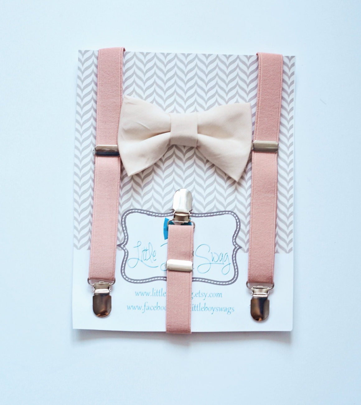 Blush Suspenders Nude Bow Tie - Newborn To Adult Sizes