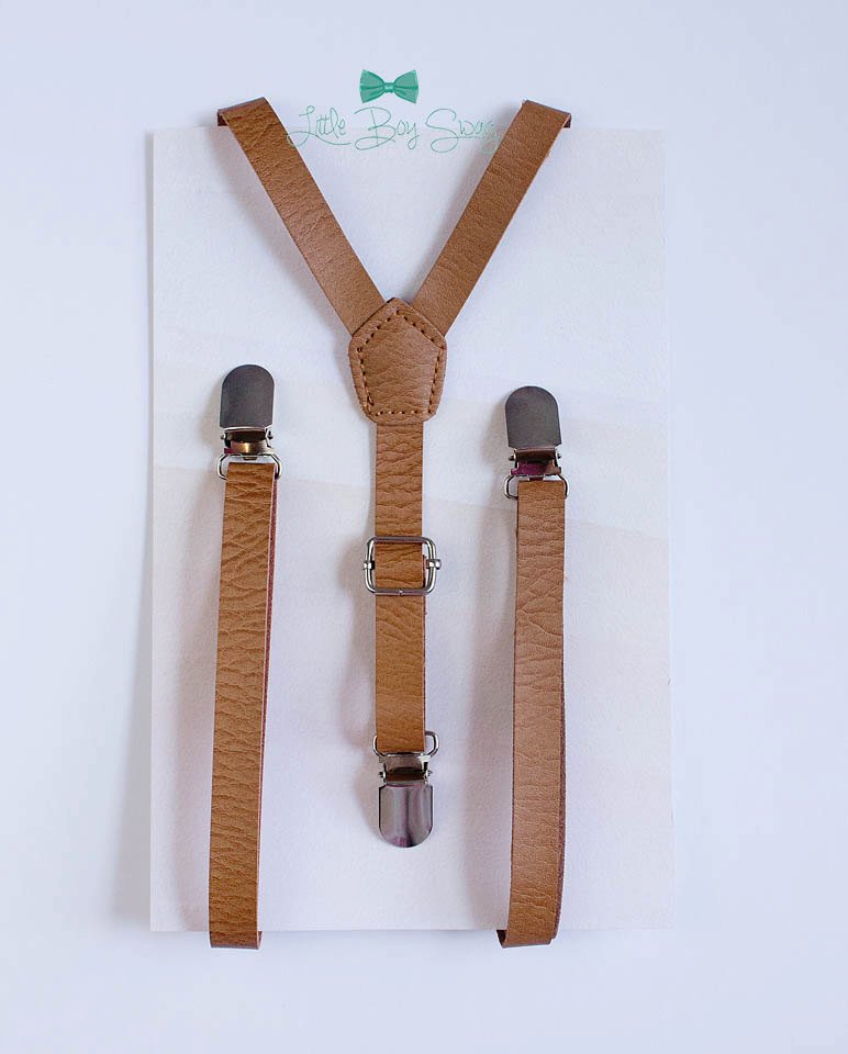 Beige Leather Suspenders - Newborn To Adult Sizes